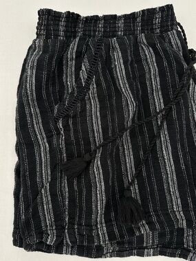 BRIGGS Linen Blend Striped Shorts XXL Black White Tassel Drawstring Coastal